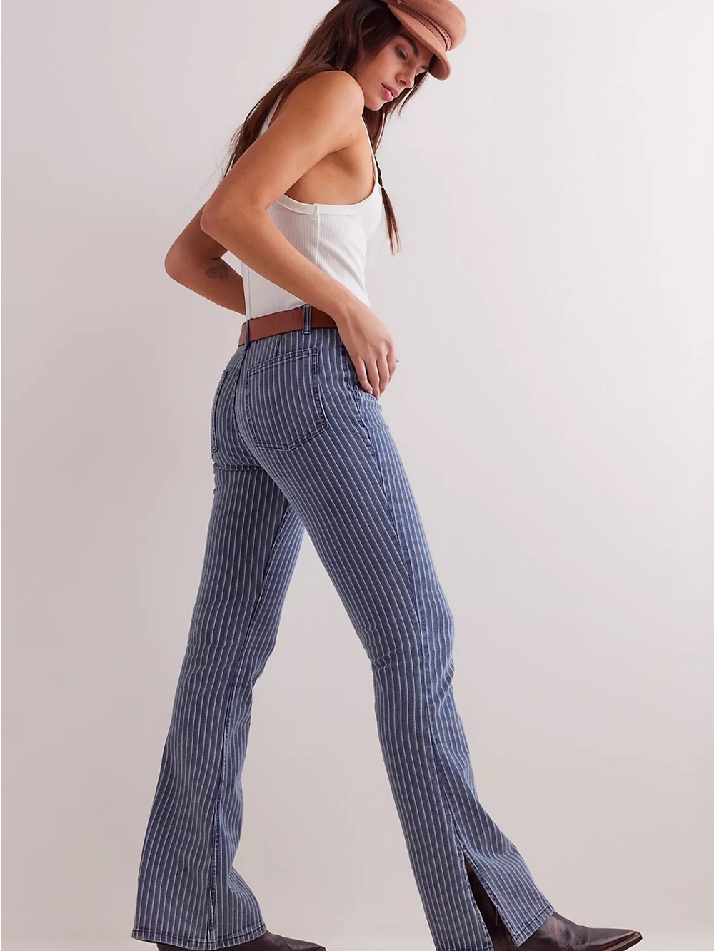 We The Free Blue Pinstripe Wide-Leg Jeans - Picture 2 of 13
